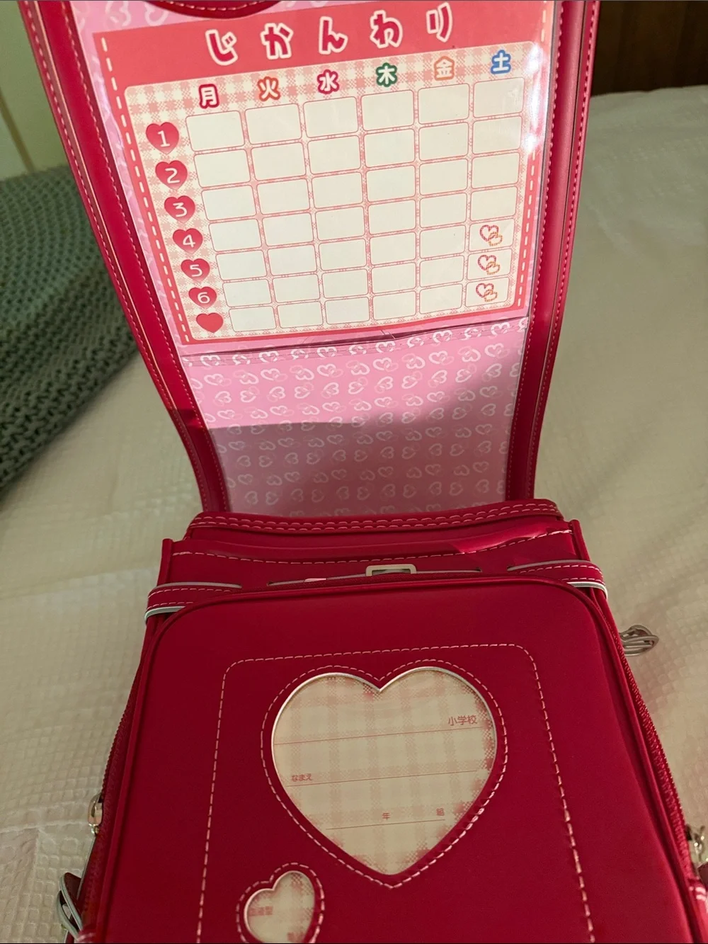 Authentic Seiban Lovepea Randoseru Backpack – Red Dual Heart Edition